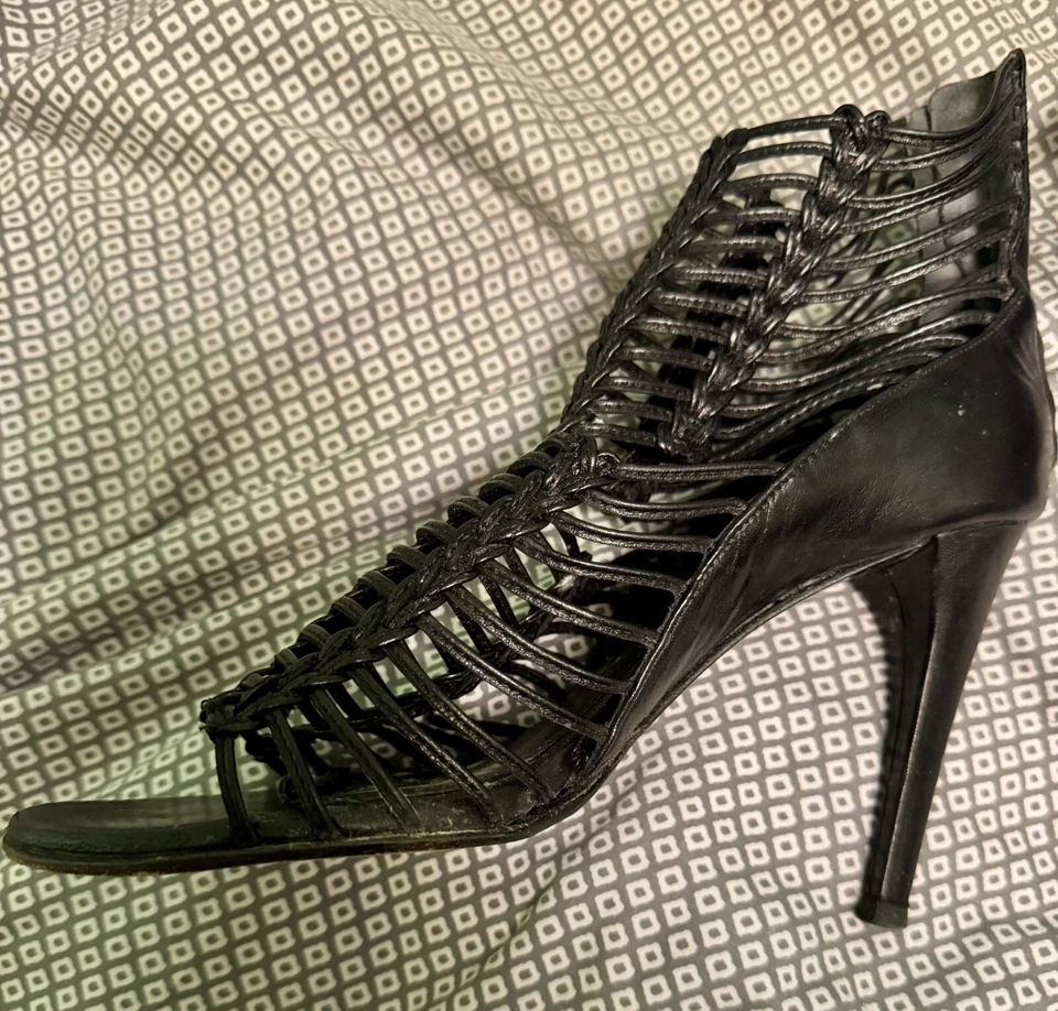 Sigerson Morrison Black Leather Strappy Heels Size 8.5 Retail $475 - Image 3 of 4