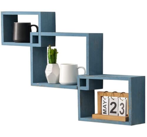3PC Wood Floating Cube Shelf Set Wall Mounted Display Box Square Storage Shelves - Picture 1 of 8