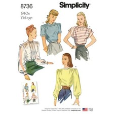 Simplicity Sewing Pattern 8736 Women's Vintage Blouses Shirts Sewing