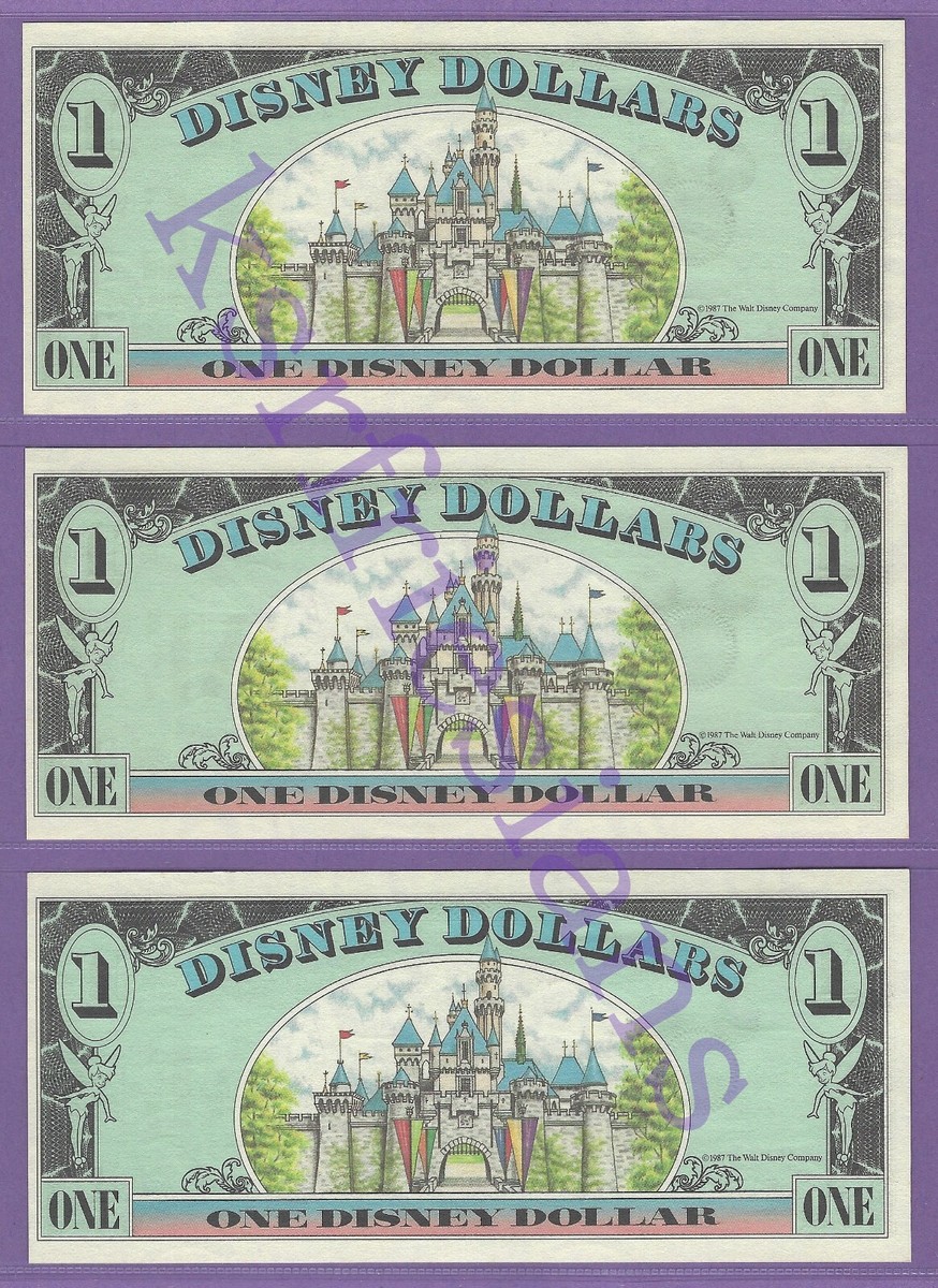1987 $1 MICKEY DISNEYLAND DISNEY DOLLARS (3) A1097343-345 DL 1ST