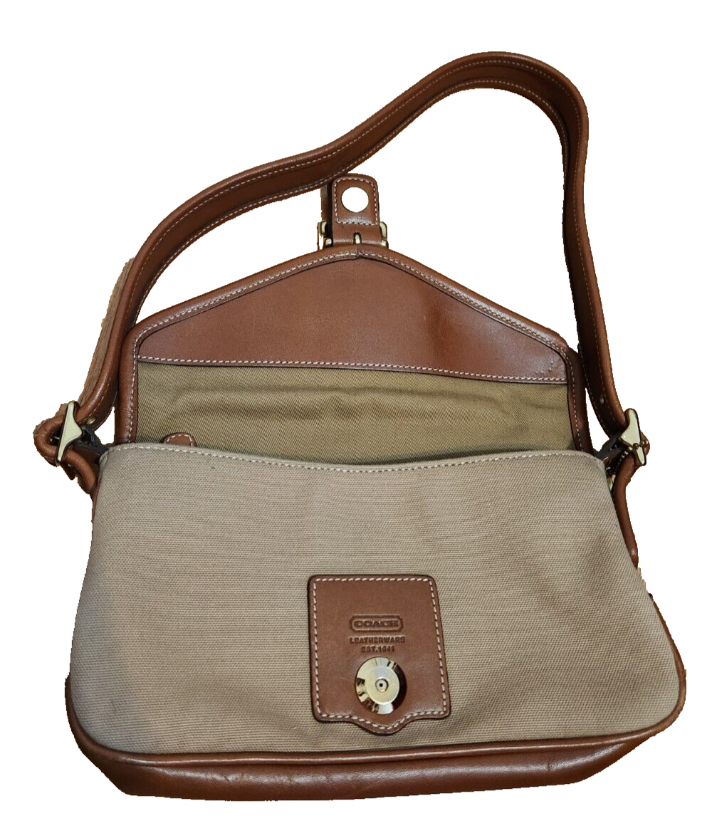 COACH VINTAGE LEGACY DEMI BROWN CANVAS LEATHER FLAP SM SHOULDER