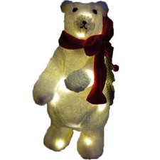 Orso Polare bianco luminoso 25 luci led pelliccioso con sciarpa decorazioni addo