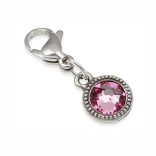October Birthstone Clip-On Charm, Rose Pink European Crystal + Lobster Clasp