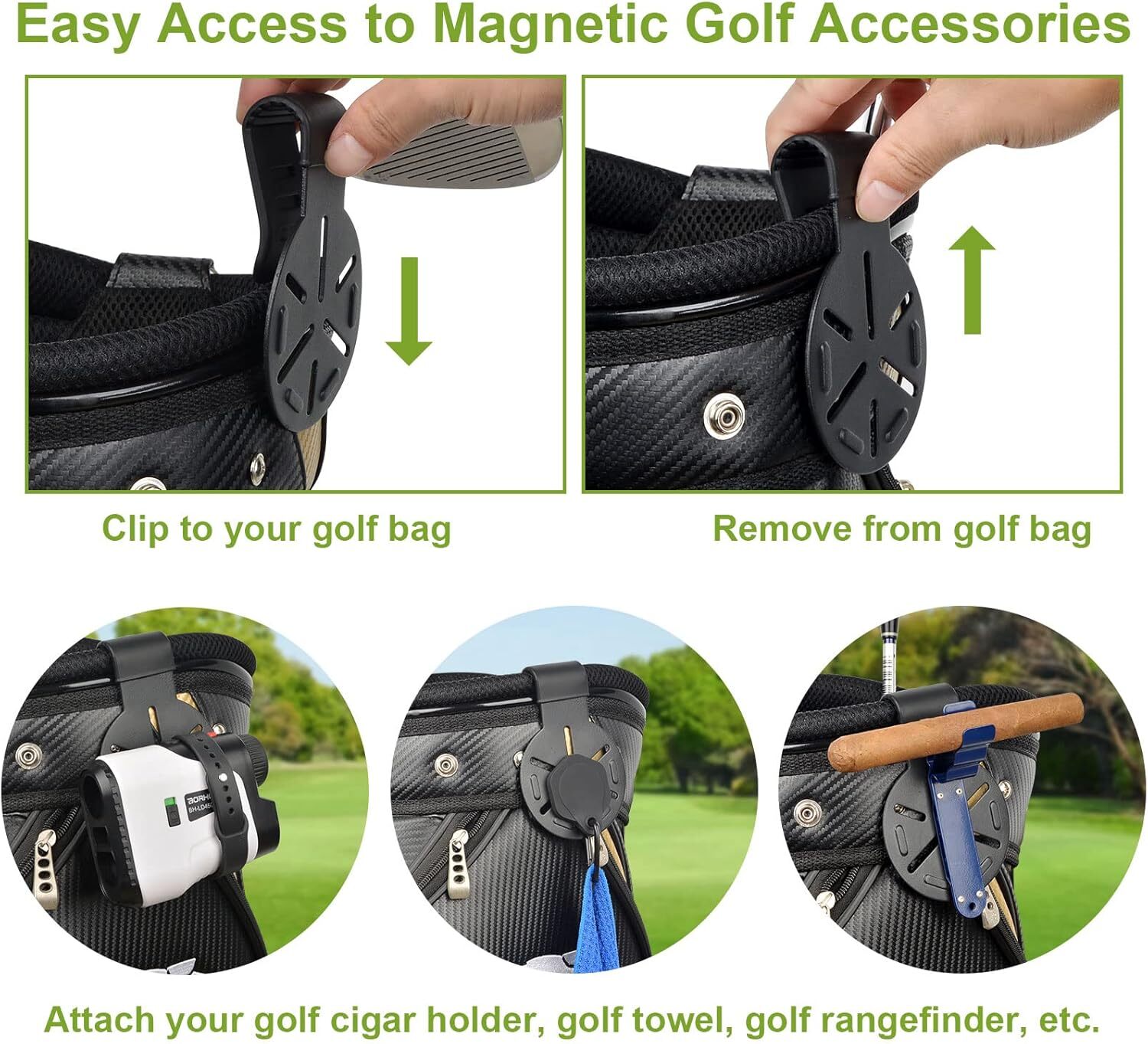 iGuerburn Metal Landing Pads for Golf Bags, Magnetic Bag Black 