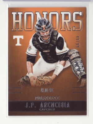 2016 Panini Collegiate Tennessee Honors Silver J.P. Arencibia /99 JP - Flat S/H