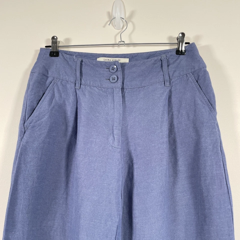 Pantalones Laura Ashley Mezcla Lino Pantalones Mujer Talla 8 Pierna Ancha Verano Retro Foto 3 de 4