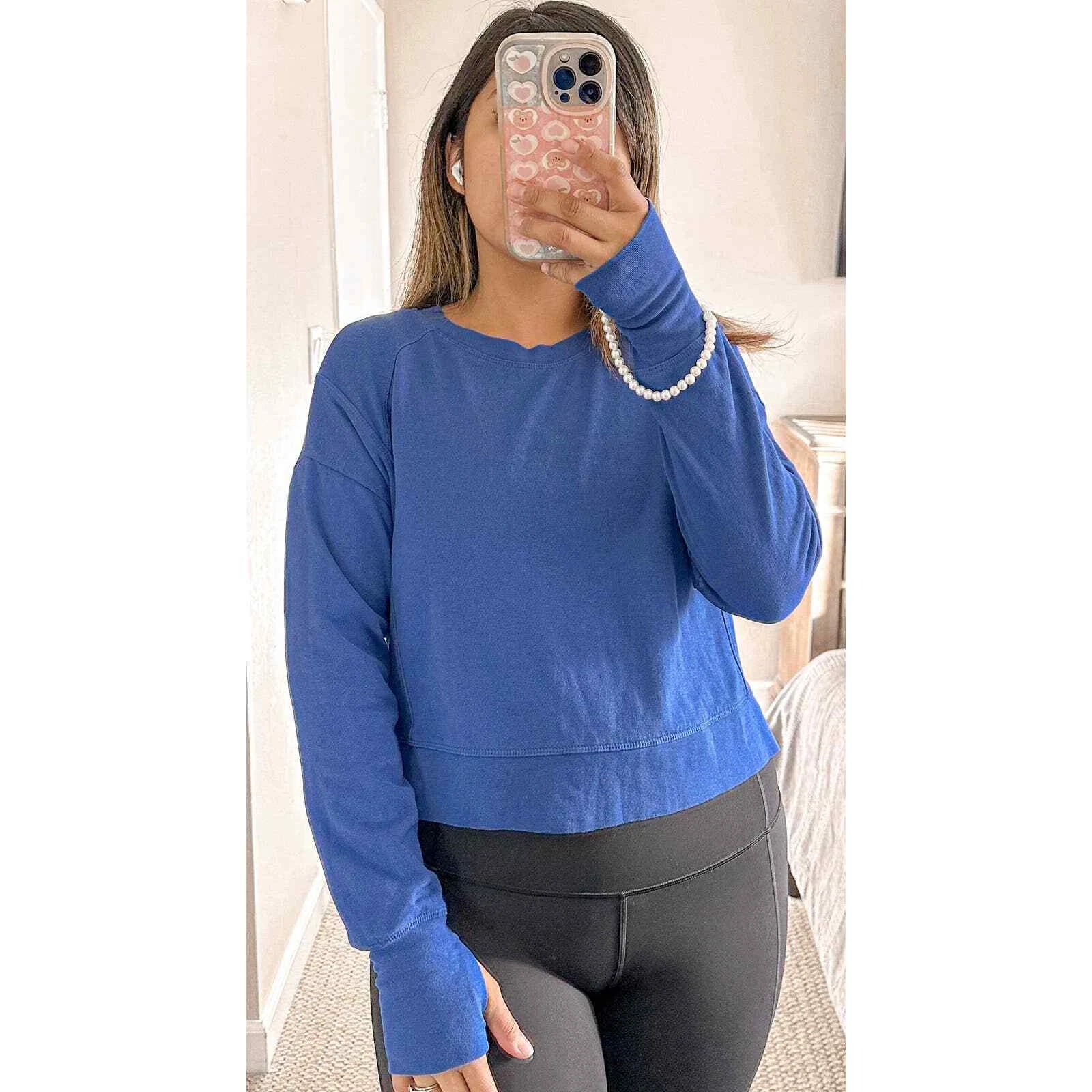 sweaty-betty crew neck crop long sleeve pullover sweater