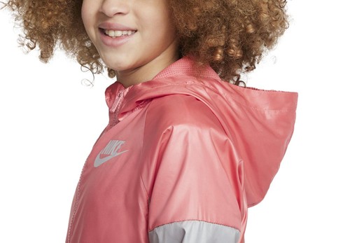 Nike Sportswear Windrunner Big Kids Girls' Windbreaker Jacket Black/White DB8521 - Picture 3 of 5