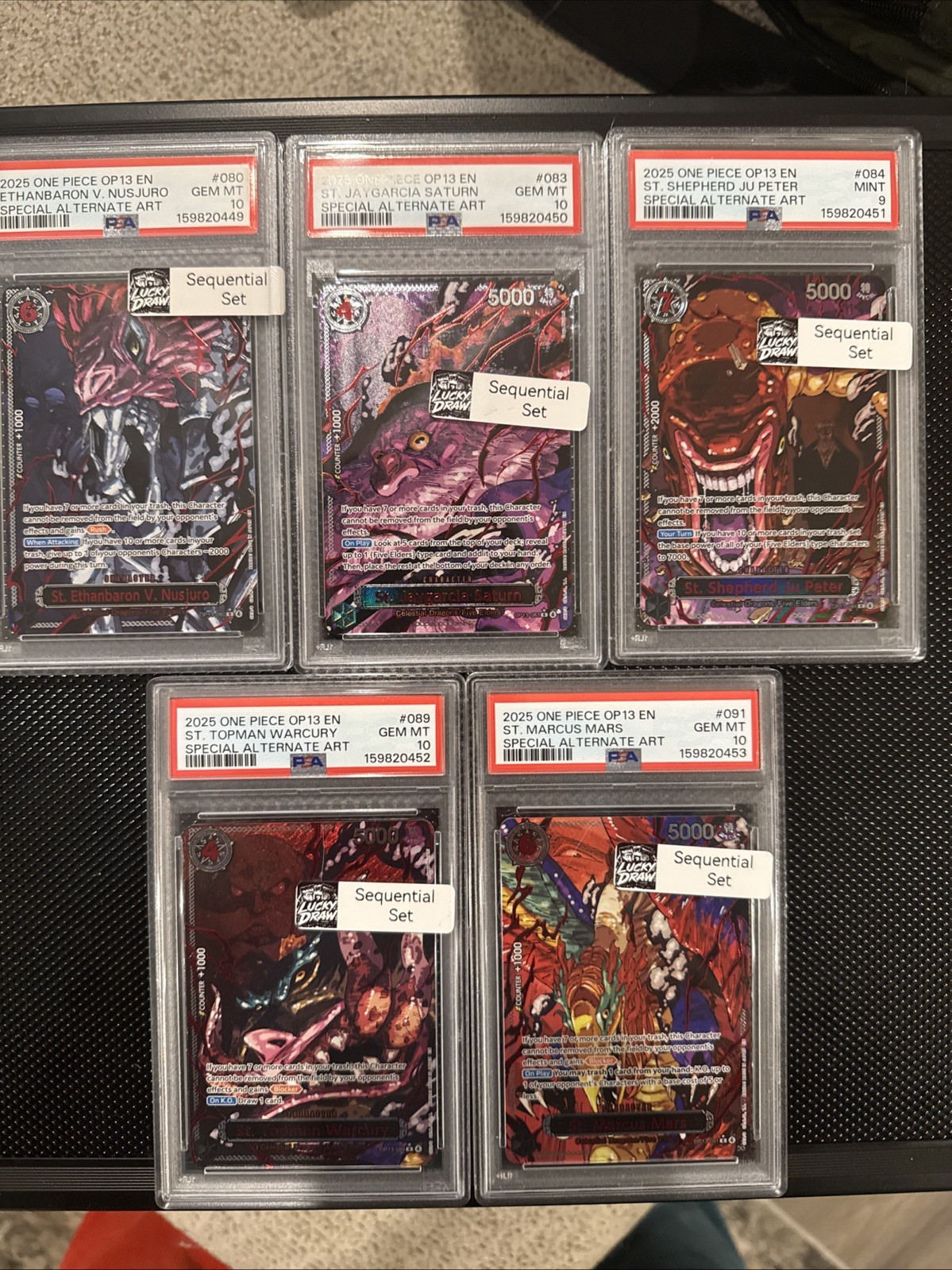 One Piece OP13 Demon Pack Red Parallel Five Elders Eng Sequential PSA 9/10