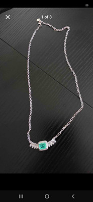 Silver Tone Adjustable Cable Chain Necklace Green Square Crystal Charm Pendant