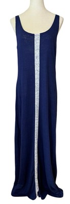 Cynthia Rowley Sleeveless Maxi Dress 100% Linen Navy Gray Stripe Size M NWT
