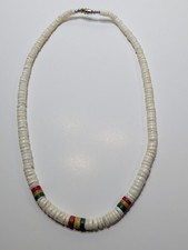   VINTAGE  Rasta Surfer Necklace Puka Shell Ethnic Tribal 19" Gift Barrel Clasp