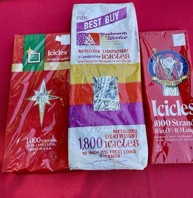 3 BOXES VTG  Silver Christmas Tree Tinsel WOOLWORTHS and Assorted Brands