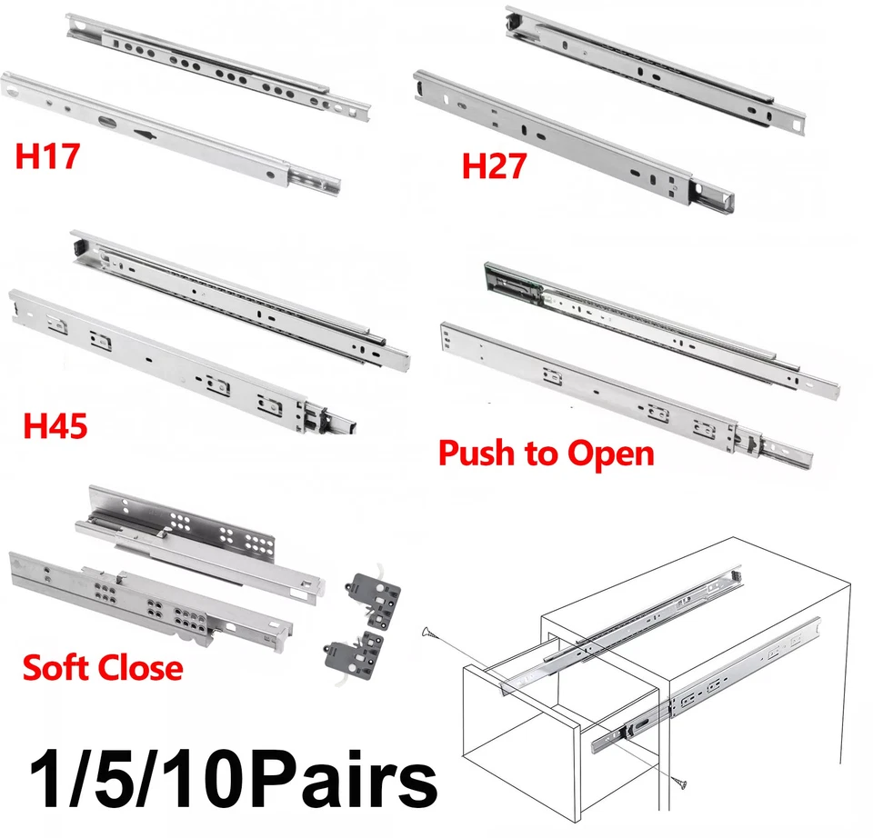 Drawer Runners Grooved Ball Bearing Slides Ball Bearing Rails 17mm 27mm 45mm UK - Image 2 of 4