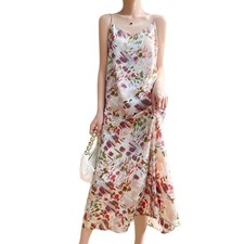 2026 Summer French Ink Painting Beach Vacation Maxi Ankle Length Slip Dress