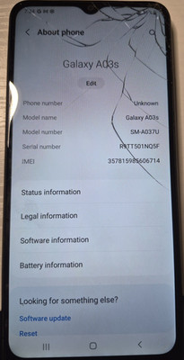 Samsung Galaxy A03s SM-A037U Black 64MB Front Camera Cracked Screen Android