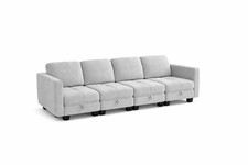 Light Grey 4 Seater Sofa With Storage, Fabric  Modular Sofa With Upholst