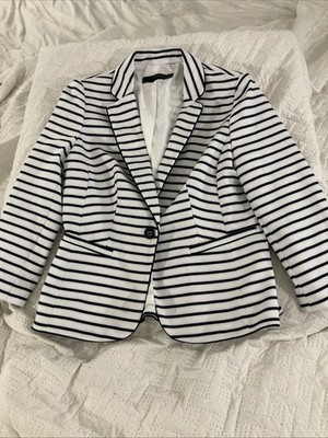 The Limited Striped Blazer/Jacket 3/4 Length Sleeves Woman s Medium Black & Whit