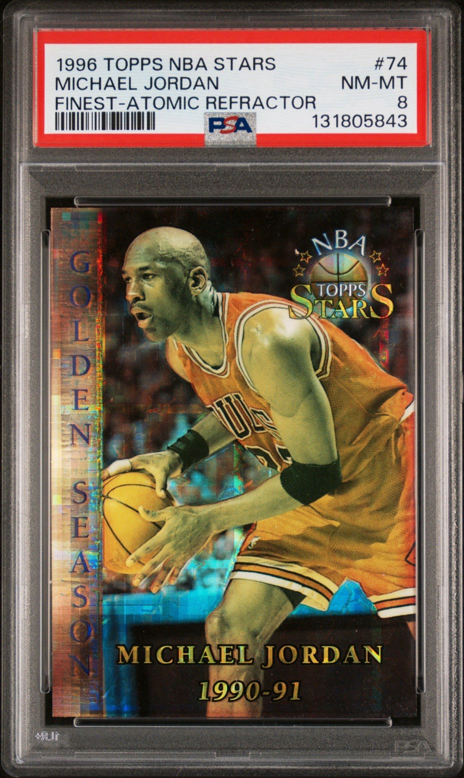 Michael Jordan 1996 Topps Stars Golden Seasons Finest Atomic Refractor #74 PSA 8
