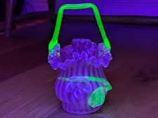 Antique 19th Century Victorian Vaseline Cranberry & Uranium Glass Vase /Basket A