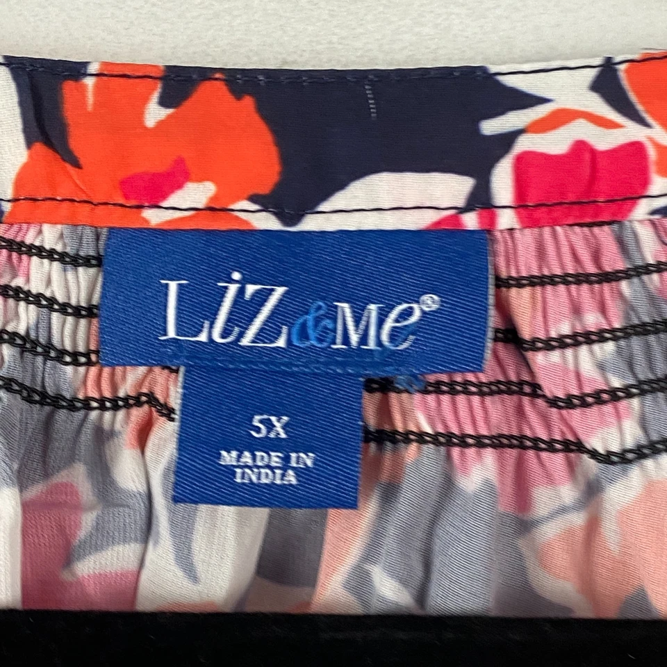 Liz & Me цветочный крестьянин блузка размер 5 X Georgette поповер темно-синий мульти раздельный вырез - Изображение 4 из 4