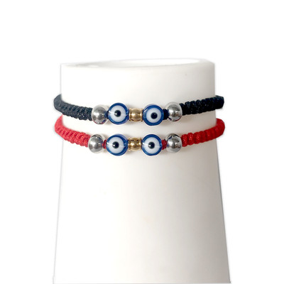 2Pcs String Evil Eye Bracelet for Women Men Black Red Thread Adjustable  2  Eye