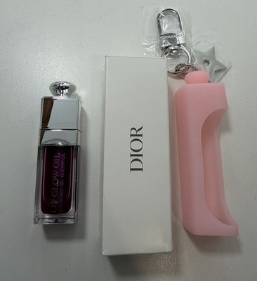 DIOR Addict Lip Glow Oil Holder Keychain Pink Key Ring NIB  2026 + Lip Oil #006