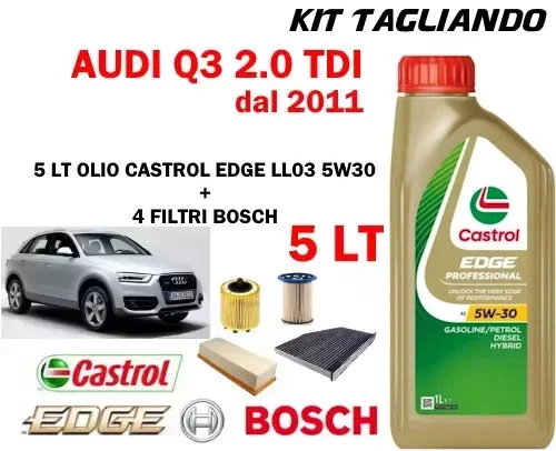 Kit Tagliando Per Audi Q3 2.0 TDI 88 KW Diesel 2015-2018 | Olio 5L + 4 Filtri | Compatibilità Garantita Con Targa
