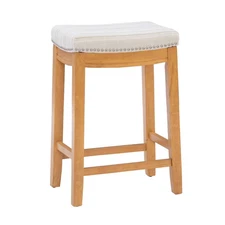 Linon Backless Linen Counter Stool Bar Saddle Wood Dining Room 26" Natural