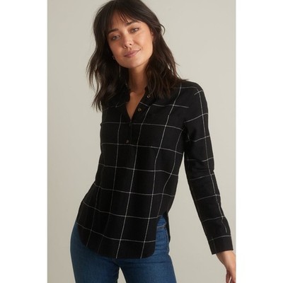 Neu Marine Layer XS Josie Bequemer Popover Hemd Henley Schwarz Fensterscheibe