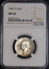 1947-D Washington Quarter. NGC Holder.  MS62.