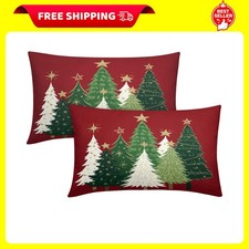Christmas Pillow Covers 12X20 Set of 2, Red Xmas 20" x 12" Pack of 2 Dark Red