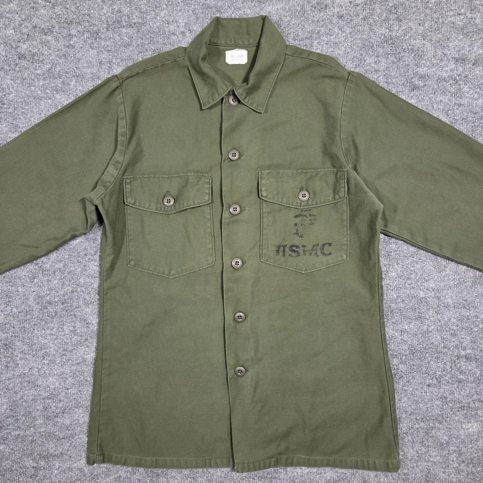 Camisa masculina vintage USMC 15,5x34 verde utilitária militar algodão anos 60 anos 70 - Imagem 4 de 4