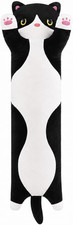 Long Cat Plush Body Pillow 19.6 Inch, Cute Black and White Tuxedo Cat Stuffed An