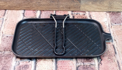 Le Creuset Grill Pan Embossed Cow Cast Iron Removable Folding Black Handle