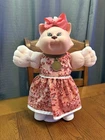 1980s Cabbage Patch Kid Peach Koosas Cat Kitty Cherry Blossom Flowers Dress