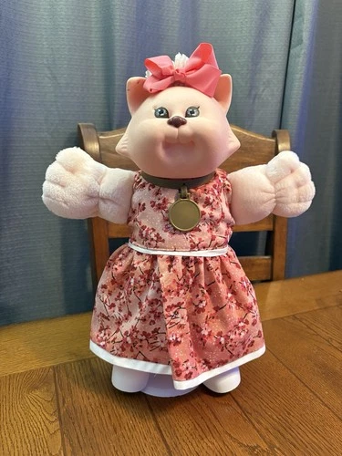 1980s Cabbage Patch Kid Peach Koosas Cat Kitty Cherry Blossom Flowers Dress
