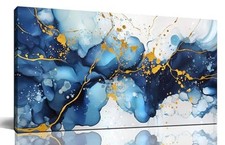 Blue Abstract Wall Art for Living Room - Modern Pictures 40"L x 20"W Blue 2