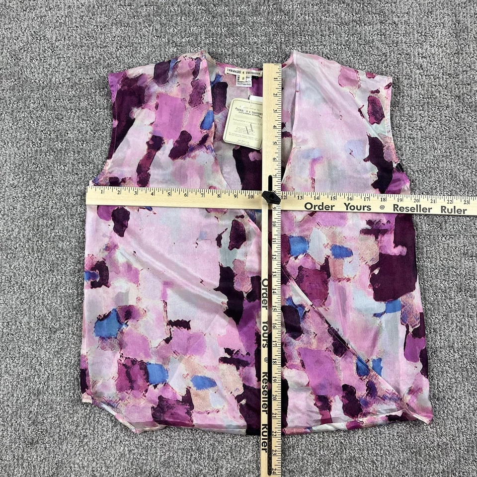 Camisa Threads 4 Thought Mujer Pequeña Púrpura Rosa Seda Sin Mangas Blusa Top Envolvente Foto 3 de 4