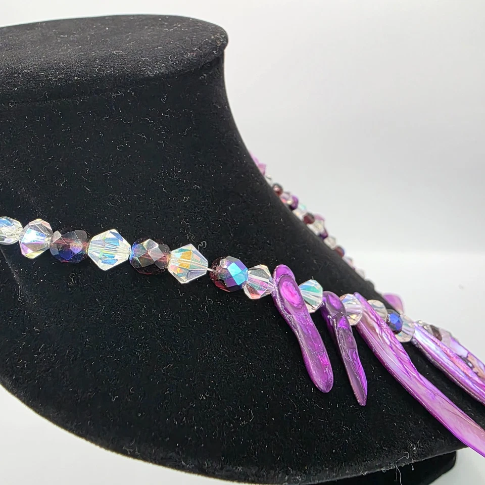 Womens Pendant Necklace Purple Spike Rhinestone Tribal ethnic Sparkling 28" - Image 4 of 4