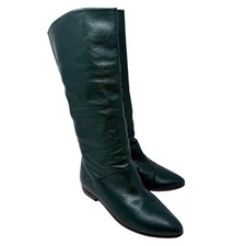 Vintage Dark Green Leather Flat Boots Women's Size 9-10 Pull On Made in Uruguay