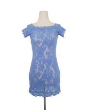 Y2K Victoria's Secret Sheer Lace Mini Slip Dress Sz S Blue Coquette Fairy Dainty