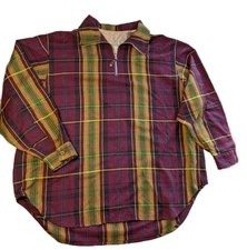 Vtg Y2K Esprit de Corps Red Blue Green Plaid Quarter Zip Shirt Flannel Men's XL