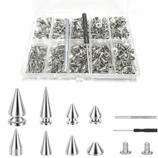 364 Sets Punk Spikes and Studs Kit, 8 Sizes Cone Spikes with Screws for