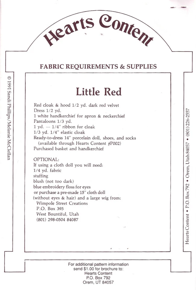 DOLL CLOTHES - 14" Tall and CLOTH DOLL Craft Pattern - LITTLE RED - Uncut - New - Image 2 of 2