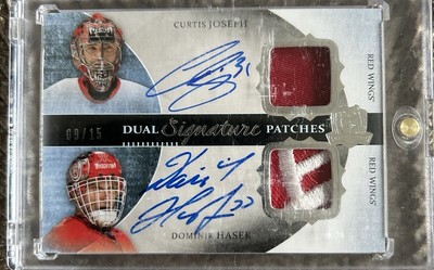 2013-14 THE CUP DUAL SIGNATURE PATCHES #/15 JOSEPH & HASEK *L*O*O*K* $ RED WINGS