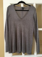 EILEEN FISHER Shimmer Bronze V Neck Rayon Sweater Size 1X