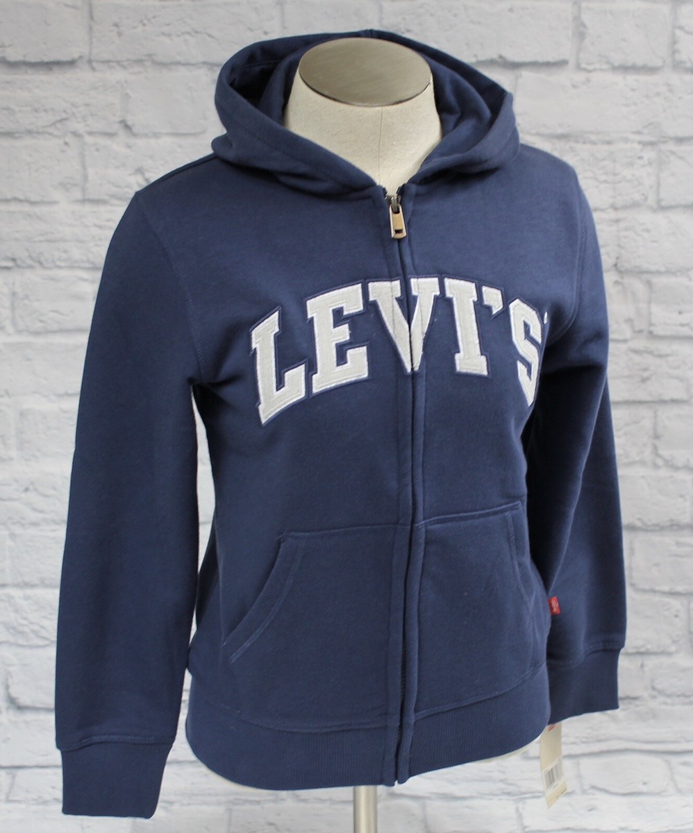 Levi's ロゴディスプレイ Levi's Front Zip Hoodie Dark Blue White Logo - Youth Medium (10-12