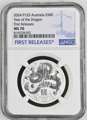 2024 Australia 1/2 oz Silver Lunar Dragon BU Series III NGC MS70