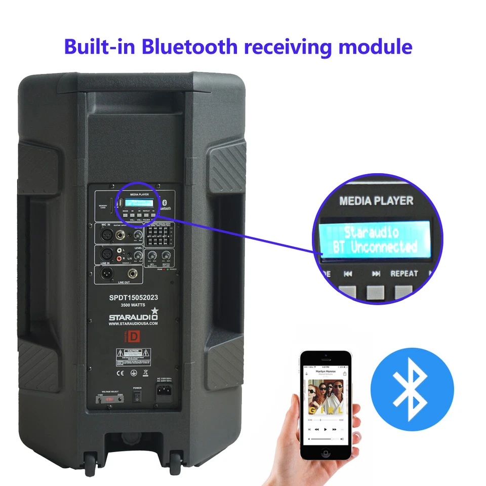 15" PA Powered Active Speaker System Blutooth Loudspeaker KTV TWS Audio Speaker - Image 4 of 4